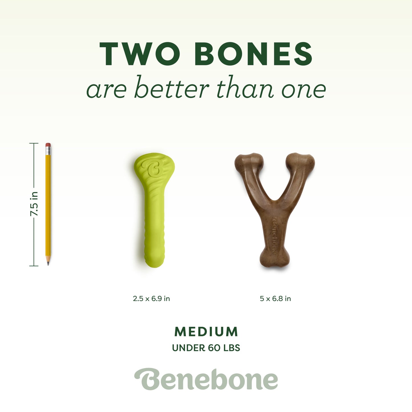 Two Bones are Better Than One: Benebone Bounce Bone (2.5 x 6.9 in) & Benebone Wishbone (5 x 6.8 in). For Medium Dogs Under 60 Lbs.