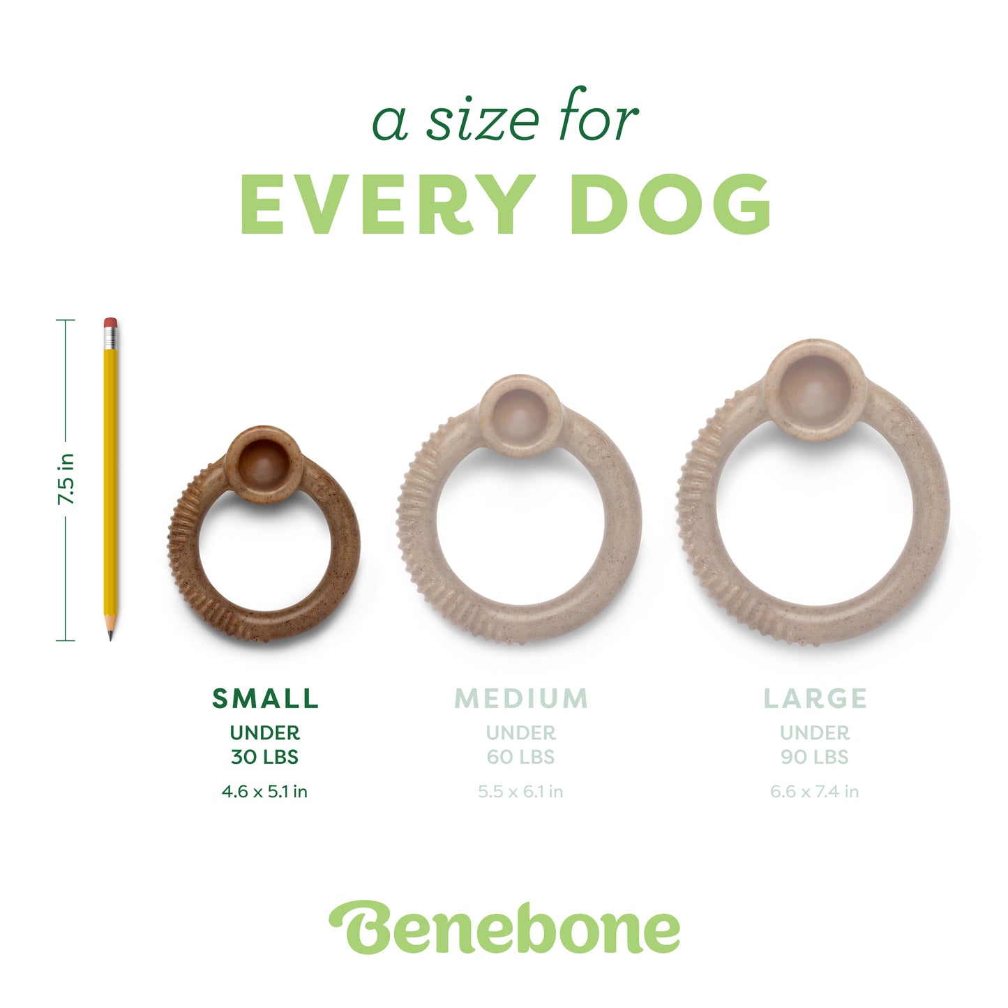 A size for every dog. Size guide: small ring, under 30 lbs.