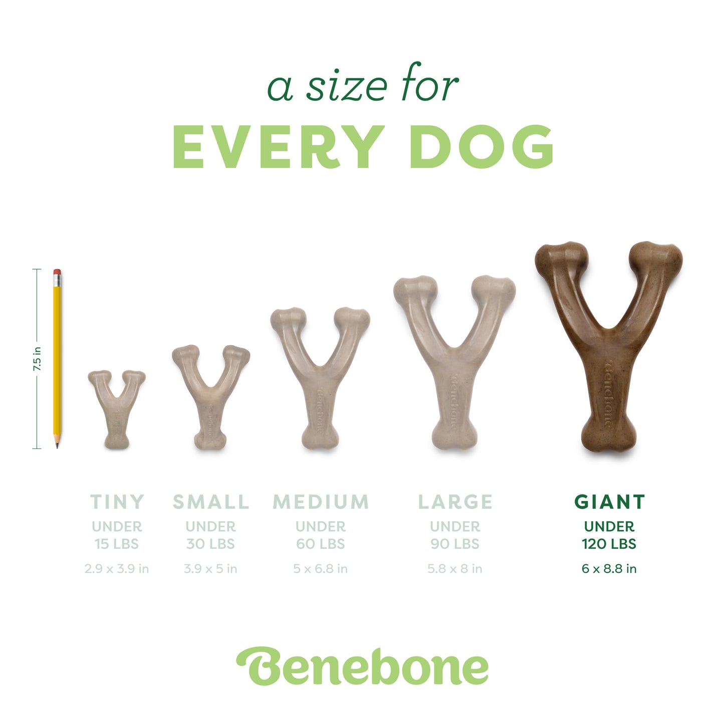 A size for every dog. Size guide: giant wishbone, under 120 lbs.