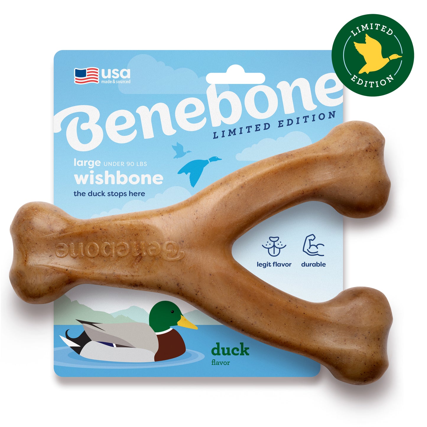 The Limited-Edition Duck Wishbone in Packaging (size large - for dogs under 90 lbs)