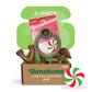 Open the Benebone Limited Edition Chew Collection (4-Pack) box to reveal four durable dog chews, including a peppermint ring and three brown chews, with green packaging adorned by a peppermint candy illustration.