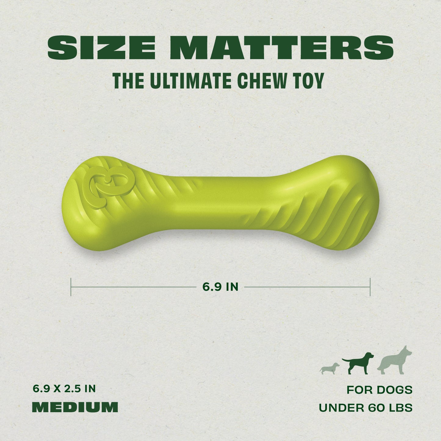 Introducing the Benebone Bounce Bone: the Ultimate Chew Toy. Size Matters: 2.5 x 6.9 inches (medium, for dogs under 90 lbs).