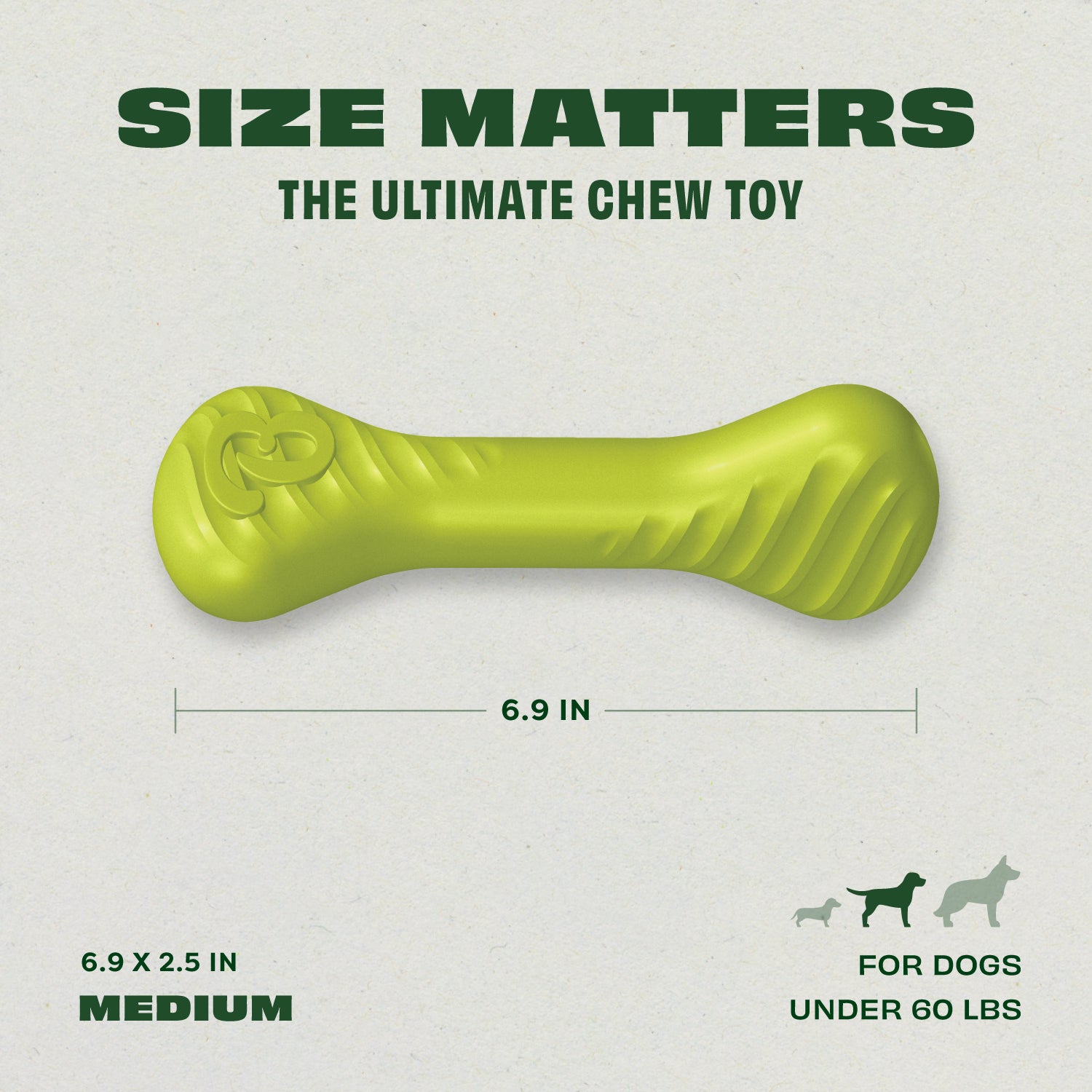 Introducing the Benebone Bounce Bone: the Ultimate Chew Toy. Size Matters: 2.5 x 6.9 inches (medium, for dogs under 90 lbs).