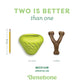 The Benebone Chew & Treat Duo is shown in yellow, green, and brown with sizes listed. Text reads: Two is better than one. Medium under 60 lbs. Benebone.