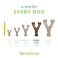 Benebone Wishbone Trio chew toys in Tiny, Small, and Medium sizes shown with a pencil for scale. Text: A size for EVERY DOG. Discover the perfect durable dog toy from Benebone.
