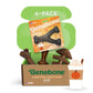 A Benebone Limited Edition Pumpkin Spice Chew Collection (4-Pack) box holds four brown dog chews, featuring pumpkin spice flavor. Beside the box is a pumpkin spice drink with whipped cream and a pumpkin graphic.