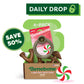 Open the Benebone Limited Edition Chew Collection (4-Pack) featuring durable peppermint-flavored dog toys, displayed with a green SAVE 50% label and DAILY DROP banner. Peppermint candy graphic included—perfect for your pup!.