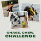 Chase, Chew, Challenge: Rubber 3-Pack consisting of the Ball, Bone and Pawbler made of durable natural rubber.