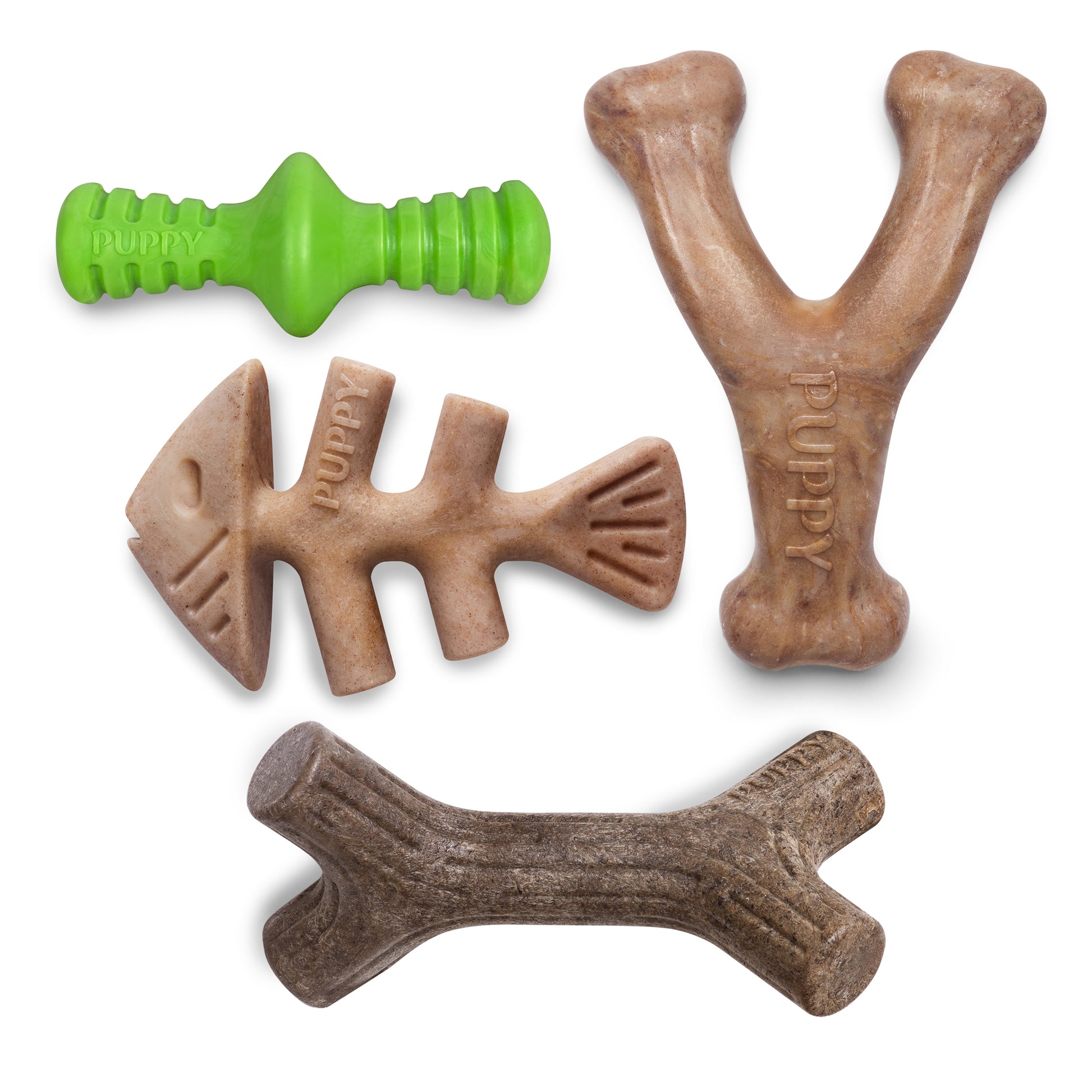 puppy wishbone, maplestick, fishbone and rubber zaggler
