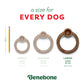 Three brown Benebone Peppermint Ring dog chew toys are shown in small, medium, and large sizes next to a 7.5-inch pencil for scale—a size for every dog. Benebone logo at the bottom. Perfect holiday chew toy.