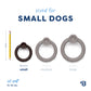 Three circular dog chew toys, including the Benebone Blueberry Ring, are shown in small, medium, and large sizes next to a pencil for scale. The small Benebone Blueberry Ring (4.6 x 5.1 in) suits dogs 15–30 lbs.