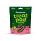 A green and pink bag labeled Benebone Treat Pod for Tongue Twister, bacon flavor, features images of dog treats and a Treat Pod toy. This USA-made bag contains 9 tasty dog treats—perfect for turning snack time into a fun tongue-twisting experience.