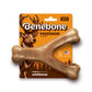 Benebone Venison Wishbone durable dog chew, limited edition and USA made for medium dogs under 60 lbs, shown in front of orange packaging with a deer illustration.