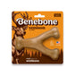 Benebone Venison Wishbone dog chew for small pets, packaged on an orange background featuring a deer illustration, highlights this durable dog toy as USA made and limited edition.