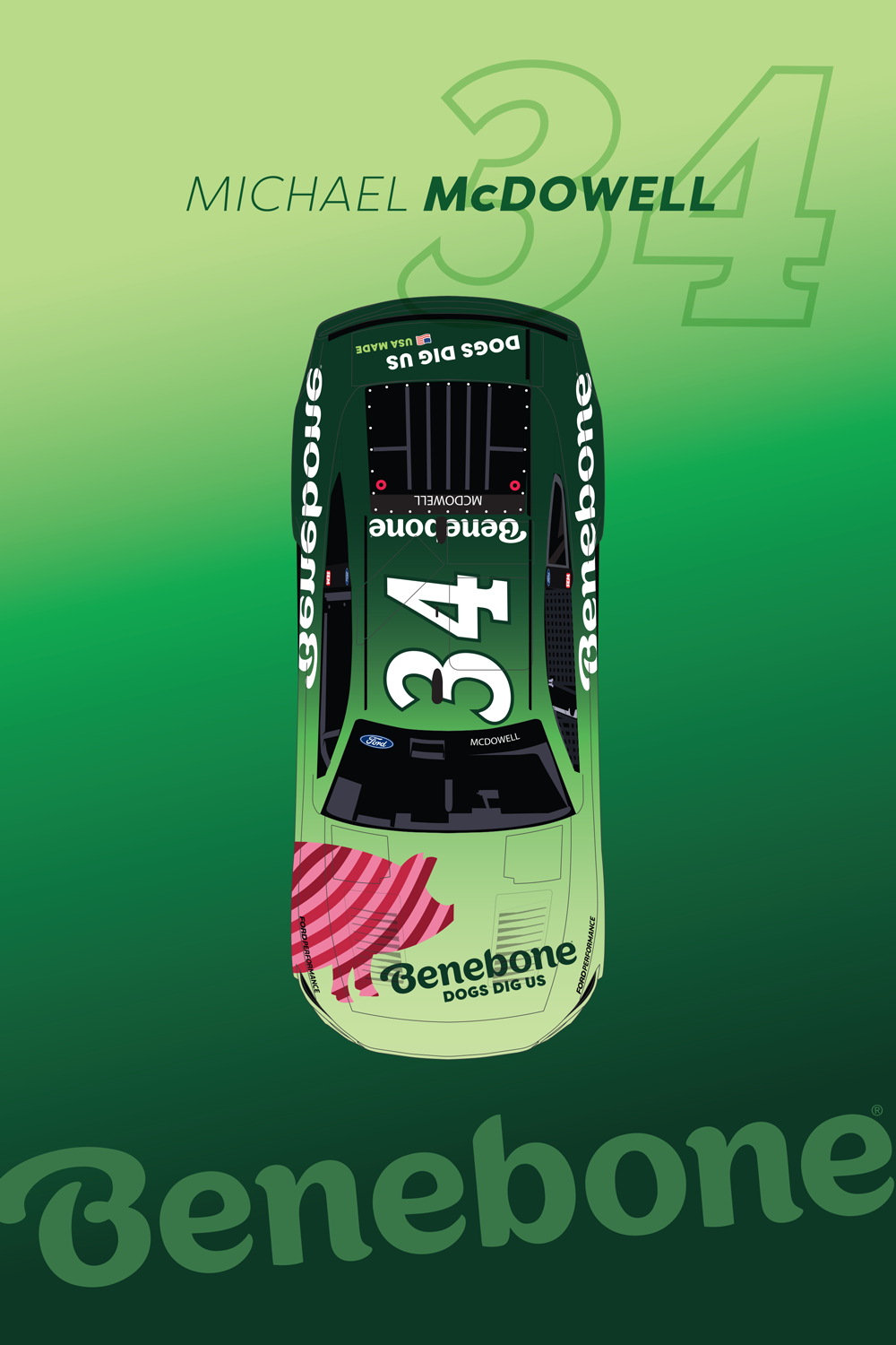 Michael McDowell Race Car 34 with Benebone logo