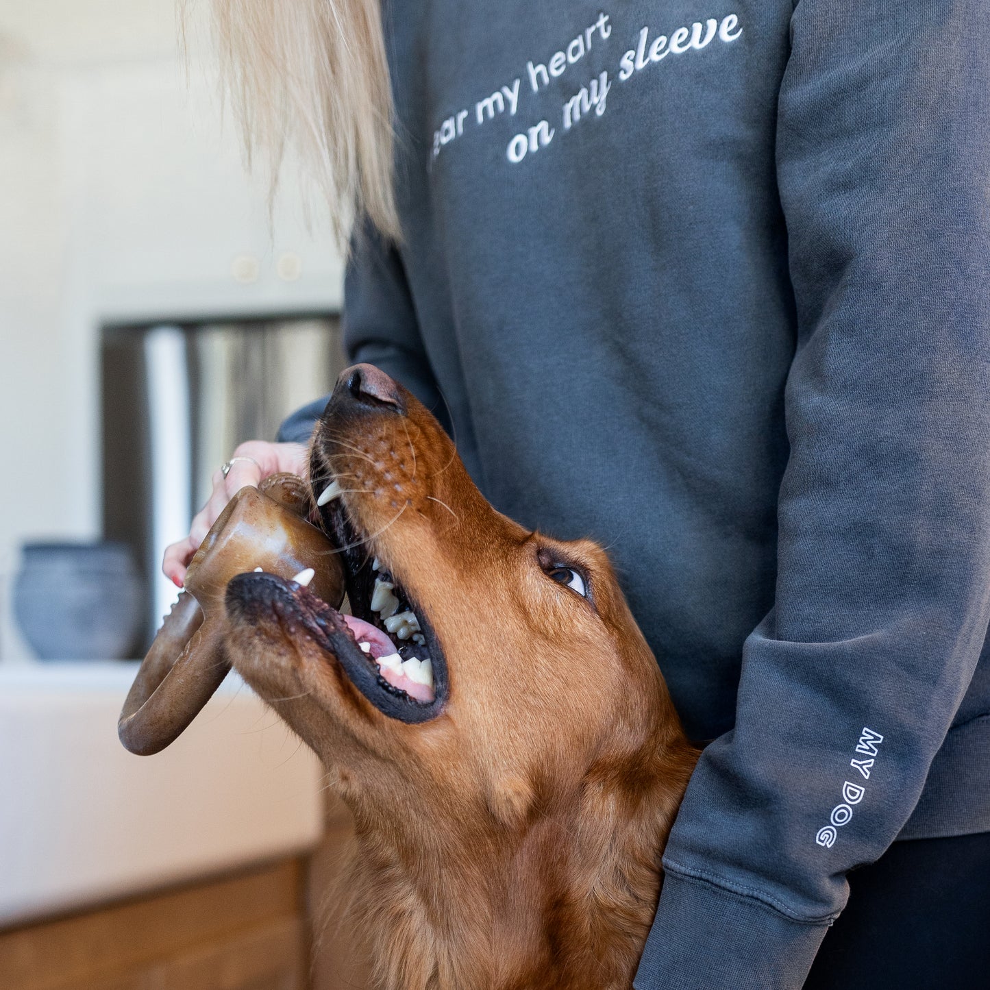 Women and Dog with Benebone in mouth